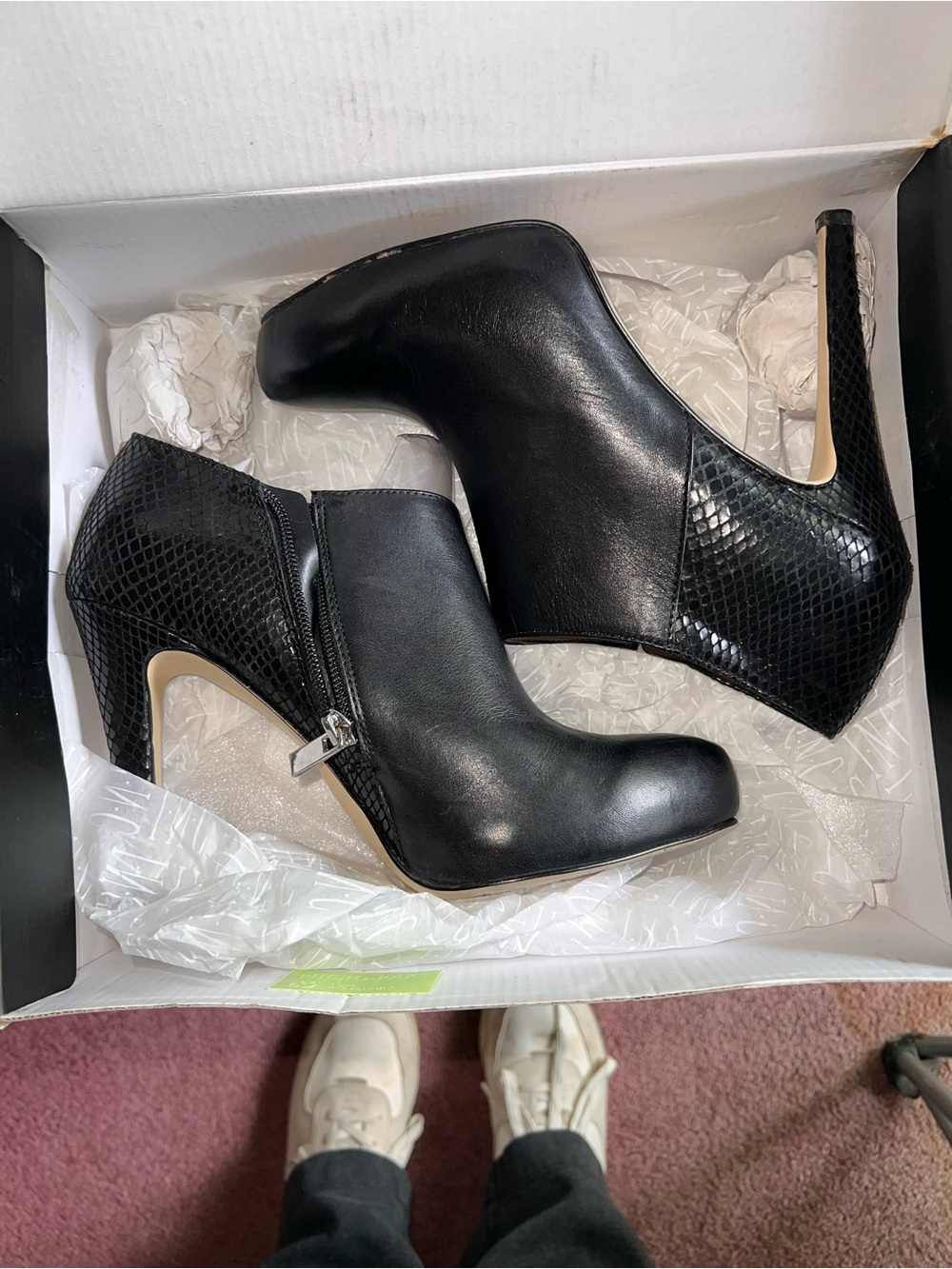 INC International Concepts Black Snake-Texture High-Heel Ankle Booties - Picture 2 of 3